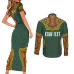 Personalized Kookaburras Field Hockey Couples Matching Short Sleeve Bodycon Dress and Long Sleeve Button Shirt Kangaroo Australian Indigenous Dot Art Style With Vibrant Sun Patterns