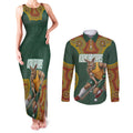 Personalized Kookaburras Field Hockey Couples Matching Tank Maxi Dress and Long Sleeve Button Shirt Kangaroo Australian Indigenous Dot Art Style With Vibrant Sun Patterns