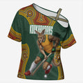 Personalized Kookaburras Field Hockey Cross Shoulder Shirt Kangaroo Australian Indigenous Dot Art Style With Vibrant Sun Patterns