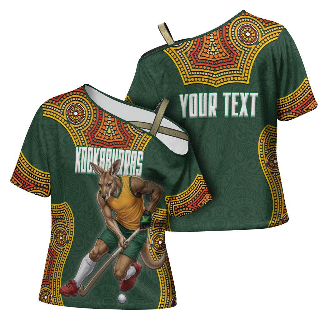 Personalized Kookaburras Field Hockey Cross Shoulder Shirt Kangaroo Australian Indigenous Dot Art Style With Vibrant Sun Patterns