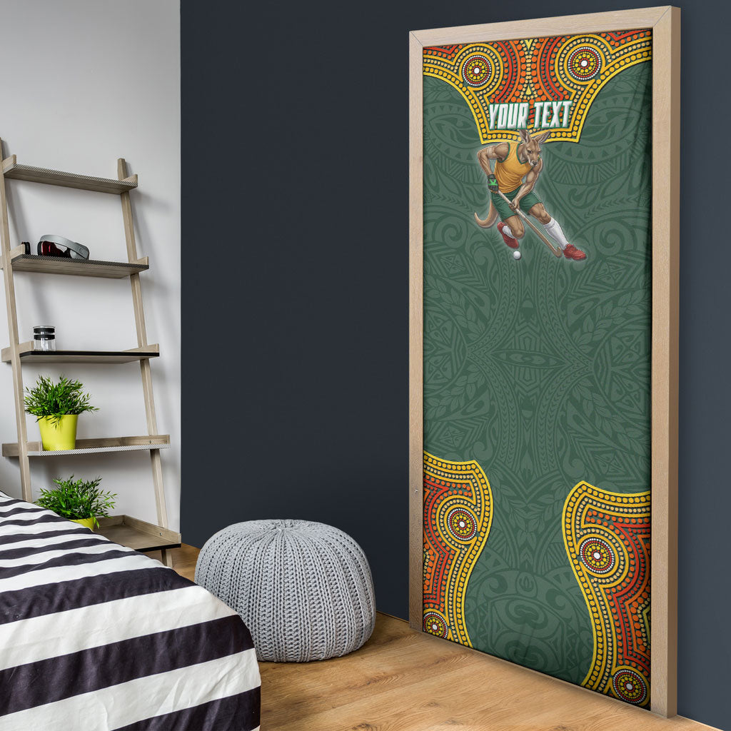 Personalized Kookaburras Field Hockey Door Cover Kangaroo Australian Indigenous Dot Art Style With Vibrant Sun Patterns