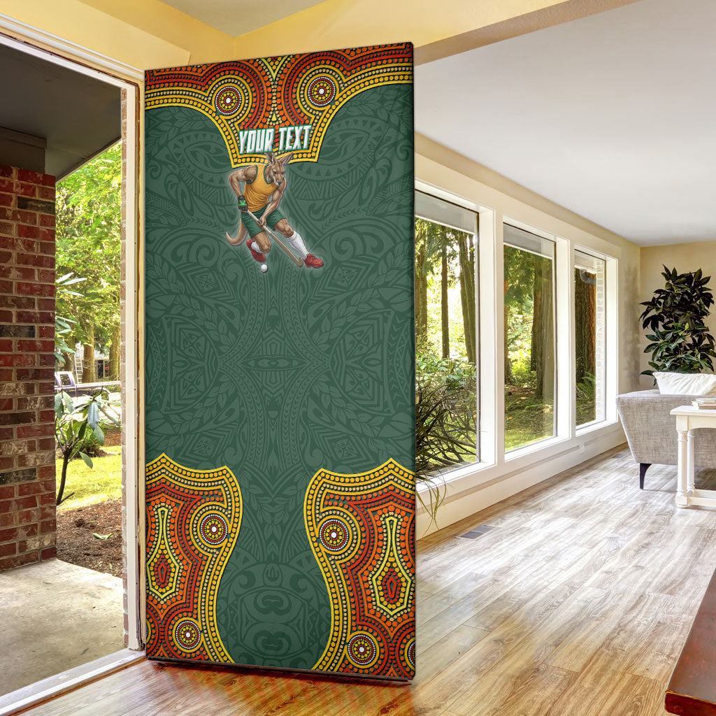 Personalized Kookaburras Field Hockey Door Cover Kangaroo Australian Indigenous Dot Art Style With Vibrant Sun Patterns
