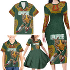 Personalized Kookaburras Field Hockey Family Matching Long Sleeve Bodycon Dress and Hawaiian Shirt Kangaroo Australian Indigenous Dot Art Style With Vibrant Sun Patterns