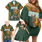 Personalized Kookaburras Field Hockey Family Matching Off Shoulder Short Dress and Hawaiian Shirt Kangaroo Australian Indigenous Dot Art Style With Vibrant Sun Patterns
