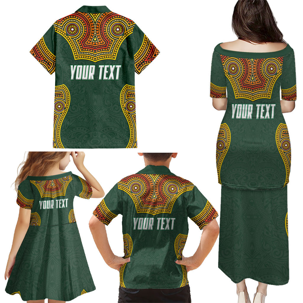 Personalized Kookaburras Field Hockey Family Matching Puletasi and Hawaiian Shirt Kangaroo Australian Indigenous Dot Art Style With Vibrant Sun Patterns
