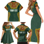 Personalized Kookaburras Field Hockey Family Matching Short Sleeve Bodycon Dress and Hawaiian Shirt Kangaroo Australian Indigenous Dot Art Style With Vibrant Sun Patterns