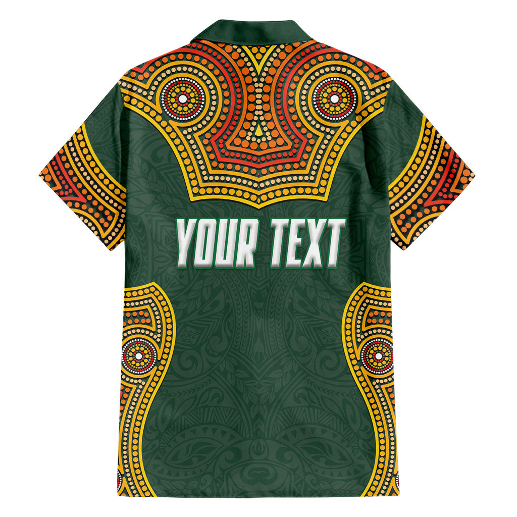 Personalized Kookaburras Field Hockey Family Matching Short Sleeve Bodycon Dress and Hawaiian Shirt Kangaroo Australian Indigenous Dot Art Style With Vibrant Sun Patterns