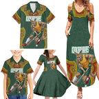 Personalized Kookaburras Field Hockey Family Matching Summer Maxi Dress and Hawaiian Shirt Kangaroo Australian Indigenous Dot Art Style With Vibrant Sun Patterns
