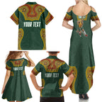 Personalized Kookaburras Field Hockey Family Matching Summer Maxi Dress and Hawaiian Shirt Kangaroo Australian Indigenous Dot Art Style With Vibrant Sun Patterns