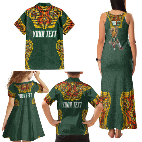 Personalized Kookaburras Field Hockey Family Matching Tank Maxi Dress and Hawaiian Shirt Kangaroo Australian Indigenous Dot Art Style With Vibrant Sun Patterns
