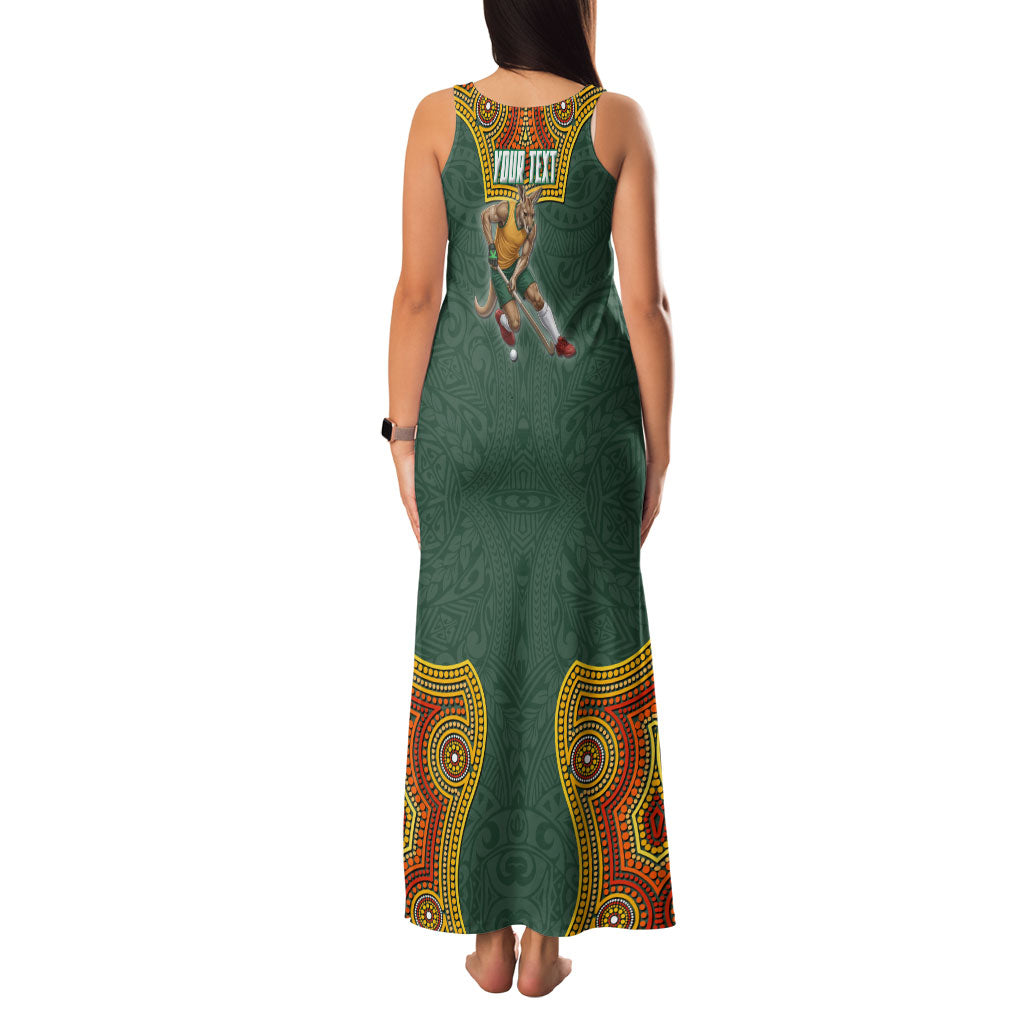 Personalized Kookaburras Field Hockey Family Matching Tank Maxi Dress and Hawaiian Shirt Kangaroo Australian Indigenous Dot Art Style With Vibrant Sun Patterns
