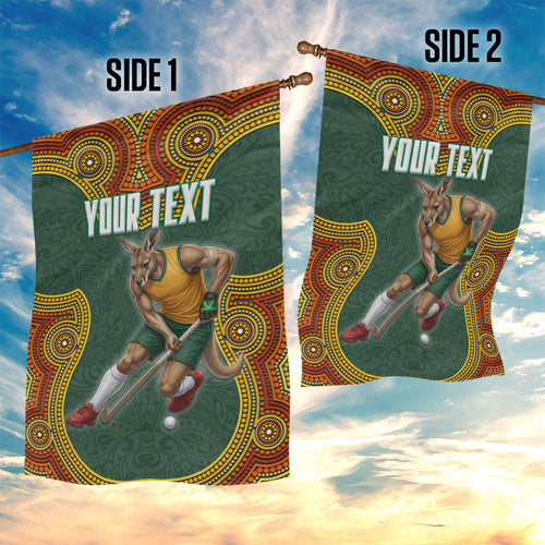 Personalized Kookaburras Field Hockey Garden Flag Kangaroo Australian Indigenous Dot Art Style With Vibrant Sun Patterns