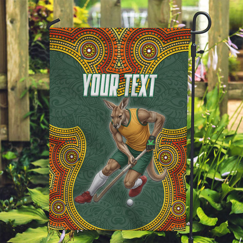 Personalized Kookaburras Field Hockey Garden Flag Kangaroo Australian Indigenous Dot Art Style With Vibrant Sun Patterns