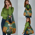 Personalized Kookaburras Field Hockey Grocery Bag Kangaroo Australian Indigenous Dot Art Style With Vibrant Sun Patterns