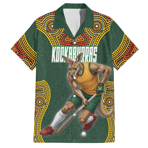 Personalized Kookaburras Field Hockey Hawaiian Shirt Kangaroo Australian Indigenous Dot Art Style With Vibrant Sun Patterns