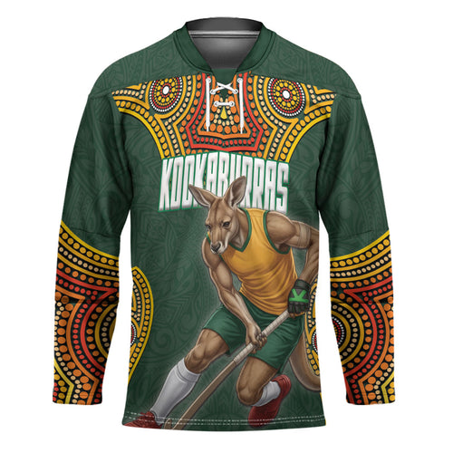 Personalized Kookaburras Field Hockey Hockey Jersey Kangaroo Australian Indigenous Dot Art Style With Vibrant Sun Patterns