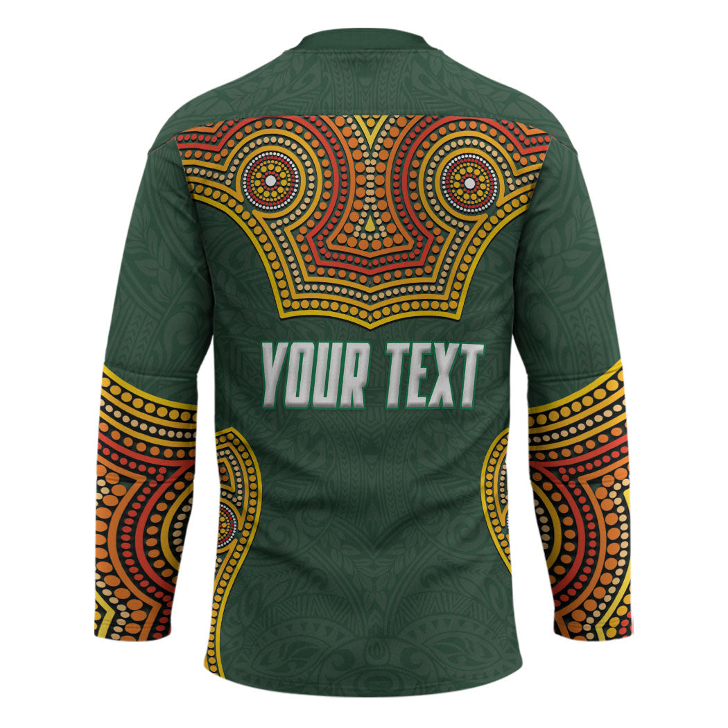 Personalized Kookaburras Field Hockey Hockey Jersey Kangaroo Australian Indigenous Dot Art Style With Vibrant Sun Patterns