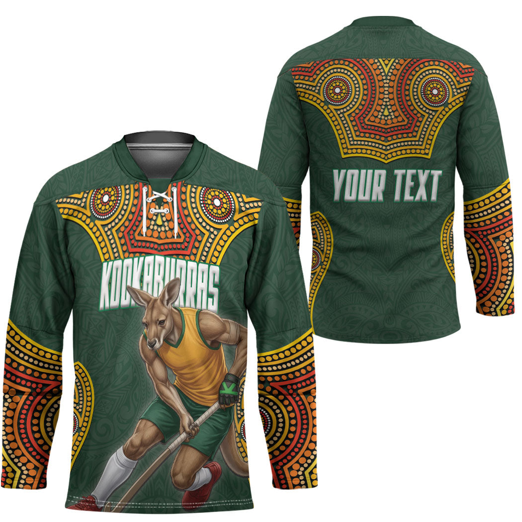 Personalized Kookaburras Field Hockey Hockey Jersey Kangaroo Australian Indigenous Dot Art Style With Vibrant Sun Patterns