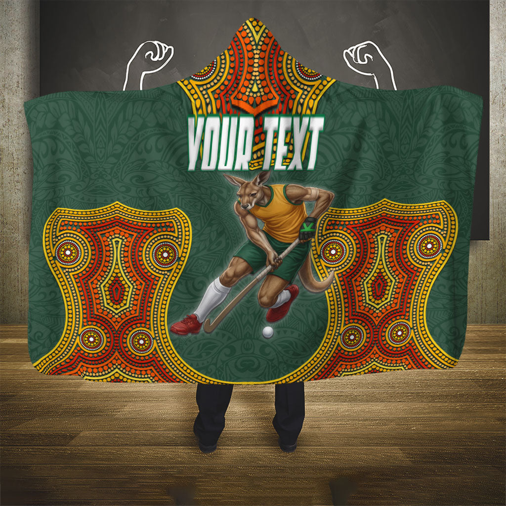 Personalized Kookaburras Field Hockey Hooded Blanket Kangaroo Australian Indigenous Dot Art Style With Vibrant Sun Patterns