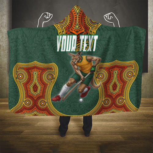 Personalized Kookaburras Field Hockey Hooded Blanket Kangaroo Australian Indigenous Dot Art Style With Vibrant Sun Patterns