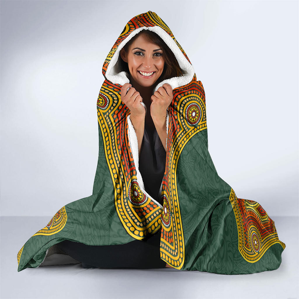 Personalized Kookaburras Field Hockey Hooded Blanket Kangaroo Australian Indigenous Dot Art Style With Vibrant Sun Patterns