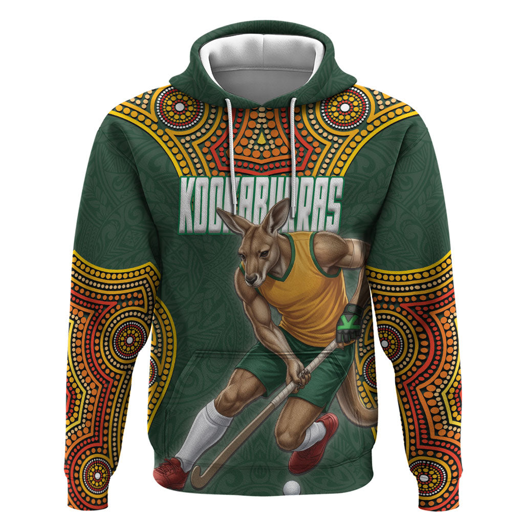 Personalized Kookaburras Field Hockey Hoodie Kangaroo Australian Indigenous Dot Art Style With Vibrant Sun Patterns