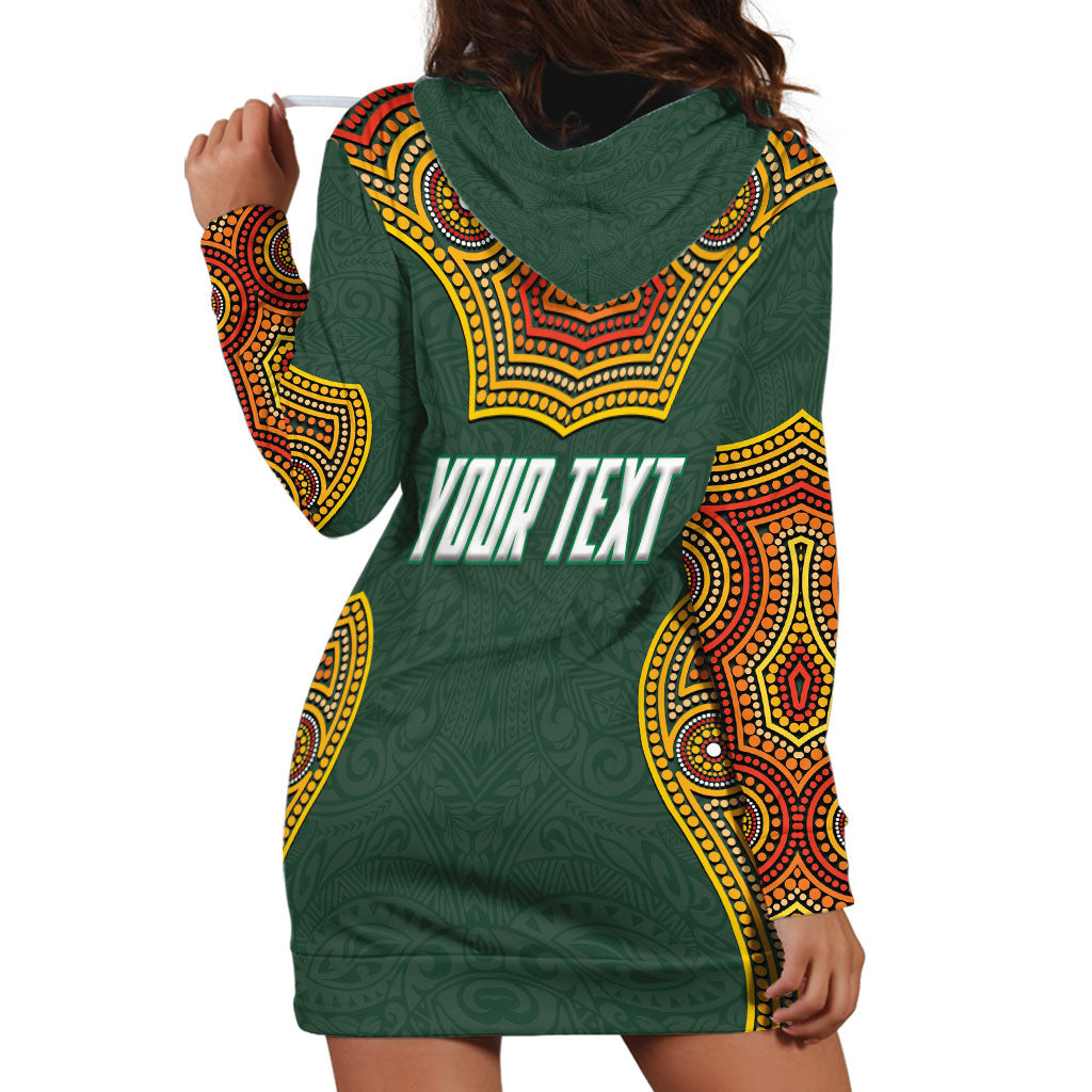 Personalized Kookaburras Field Hockey Hoodie Dress Kangaroo Australian Indigenous Dot Art Style With Vibrant Sun Patterns