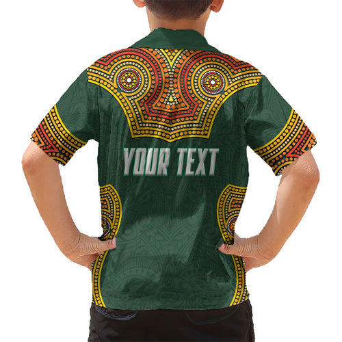 Personalized Kookaburras Field Hockey Kid Hawaiian Shirt Kangaroo Australian Indigenous Dot Art Style With Vibrant Sun Patterns