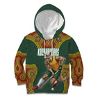 Personalized Kookaburras Field Hockey Kid Hoodie Kangaroo Australian Indigenous Dot Art Style With Vibrant Sun Patterns
