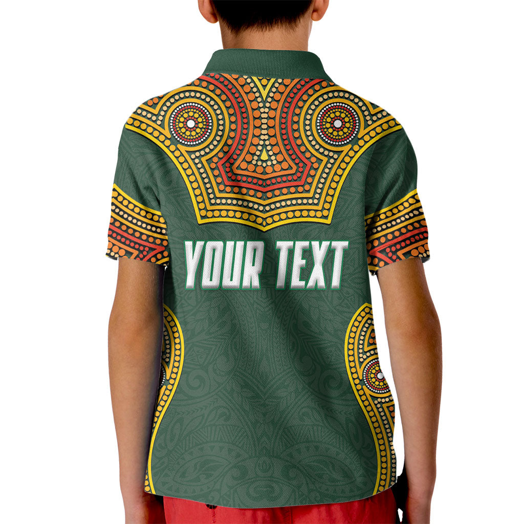 Personalized Kookaburras Field Hockey Kid Polo Shirt Kangaroo Australian Indigenous Dot Art Style With Vibrant Sun Patterns