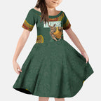 Personalized Kookaburras Field Hockey Kid Short Sleeve Dress Kangaroo Australian Indigenous Dot Art Style With Vibrant Sun Patterns