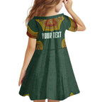 Personalized Kookaburras Field Hockey Kid Short Sleeve Dress Kangaroo Australian Indigenous Dot Art Style With Vibrant Sun Patterns