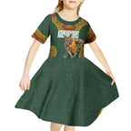 Personalized Kookaburras Field Hockey Kid Short Sleeve Dress Kangaroo Australian Indigenous Dot Art Style With Vibrant Sun Patterns