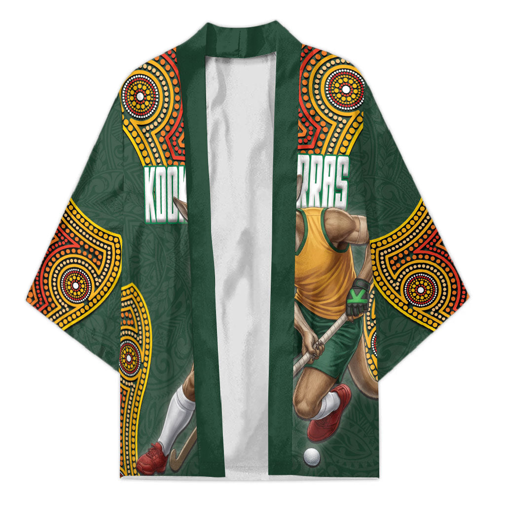 Personalized Kookaburras Field Hockey Kimono Kangaroo Australian Indigenous Dot Art Style With Vibrant Sun Patterns