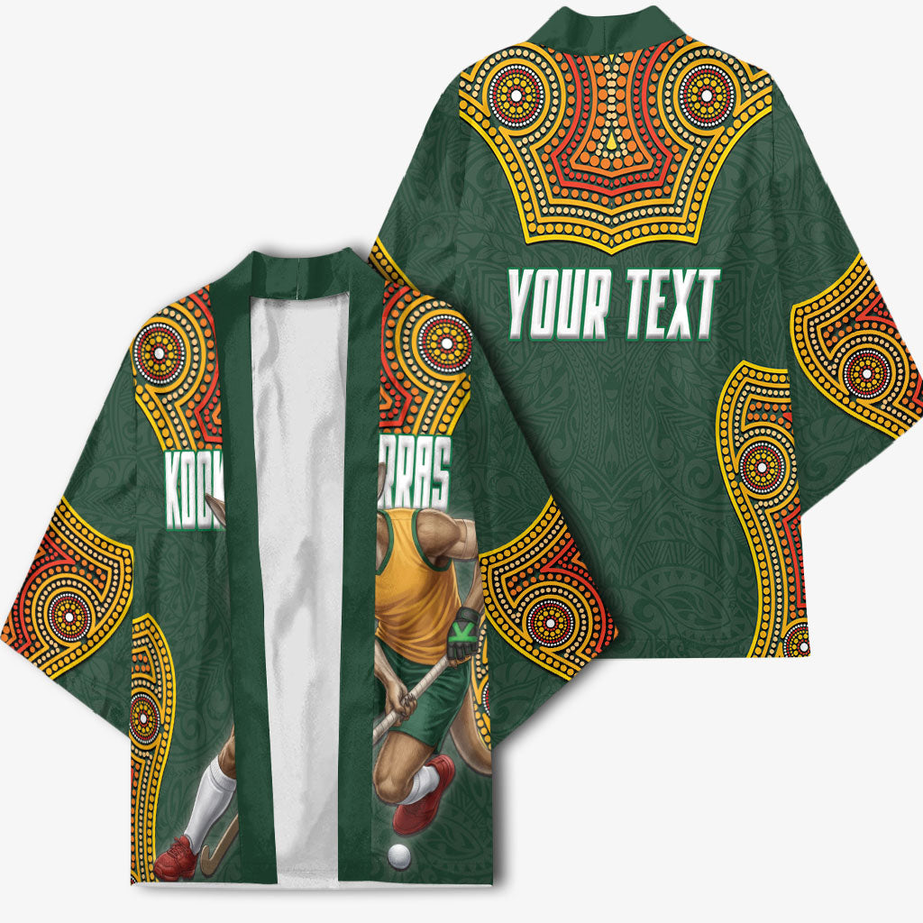 Personalized Kookaburras Field Hockey Kimono Kangaroo Australian Indigenous Dot Art Style With Vibrant Sun Patterns