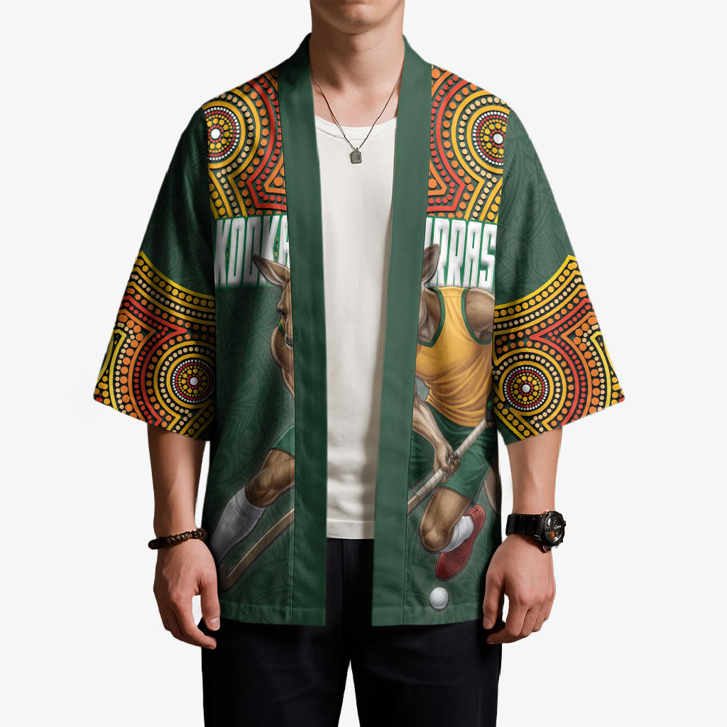 Personalized Kookaburras Field Hockey Kimono Kangaroo Australian Indigenous Dot Art Style With Vibrant Sun Patterns