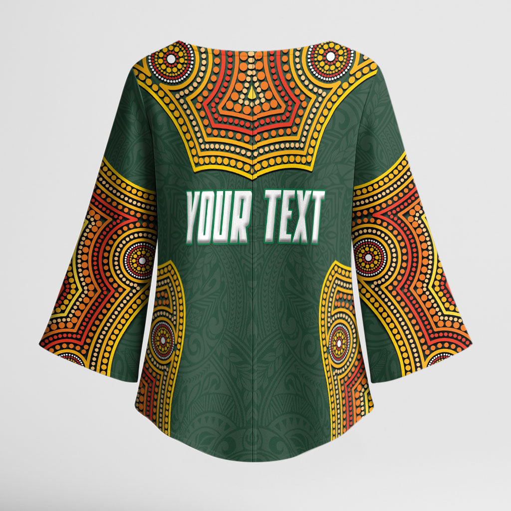 Personalized Kookaburras Field Hockey Kimono Sleeve Blouse Kangaroo Australian Indigenous Dot Art Style With Vibrant Sun Patterns