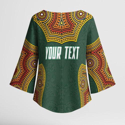 Personalized Kookaburras Field Hockey Kimono Sleeve Blouse Kangaroo Australian Indigenous Dot Art Style With Vibrant Sun Patterns