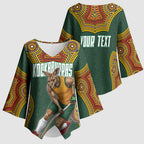 Personalized Kookaburras Field Hockey Kimono Sleeve Blouse Kangaroo Australian Indigenous Dot Art Style With Vibrant Sun Patterns