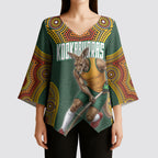 Personalized Kookaburras Field Hockey Kimono Sleeve Blouse Kangaroo Australian Indigenous Dot Art Style With Vibrant Sun Patterns