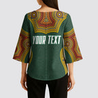 Personalized Kookaburras Field Hockey Kimono Sleeve Blouse Kangaroo Australian Indigenous Dot Art Style With Vibrant Sun Patterns