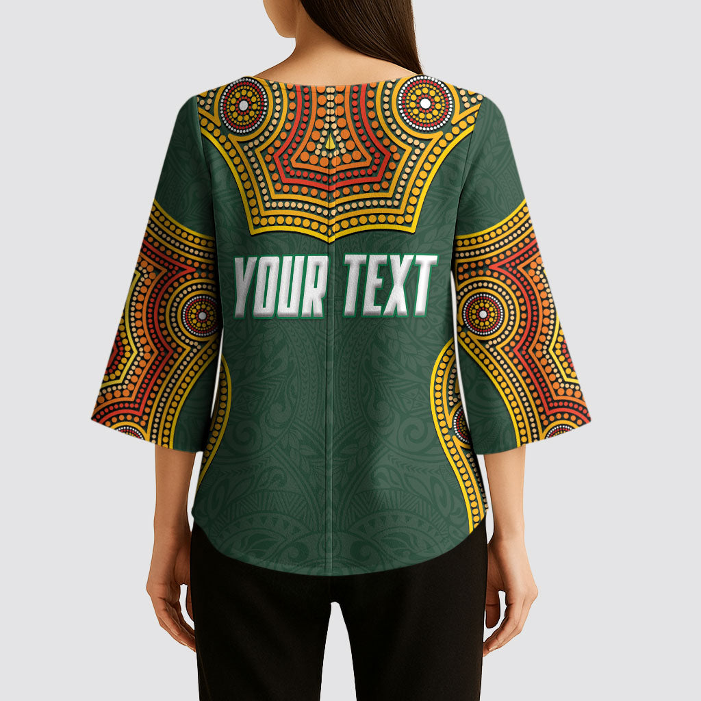 Personalized Kookaburras Field Hockey Kimono Sleeve Blouse Kangaroo Australian Indigenous Dot Art Style With Vibrant Sun Patterns