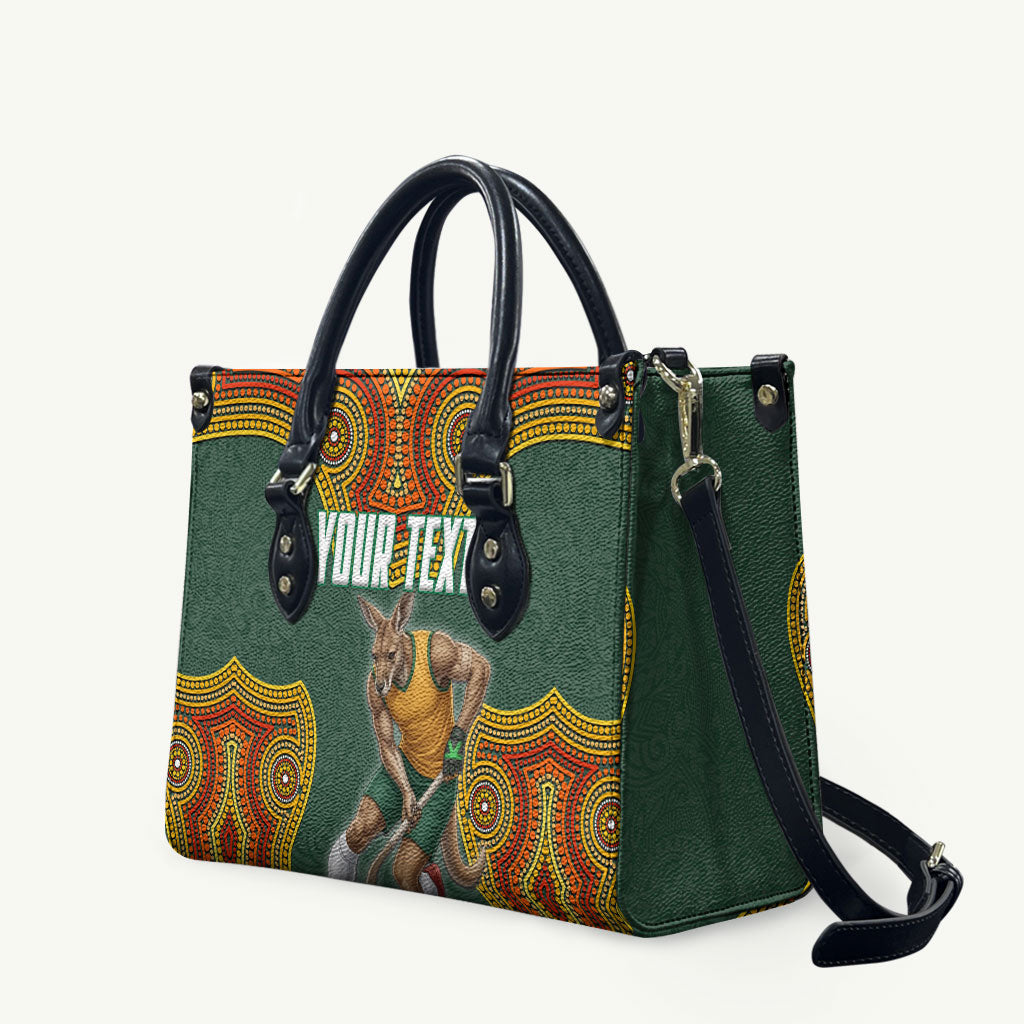 Personalized Kookaburras Field Hockey Leather Bag Kangaroo Australian Indigenous Dot Art Style With Vibrant Sun Patterns