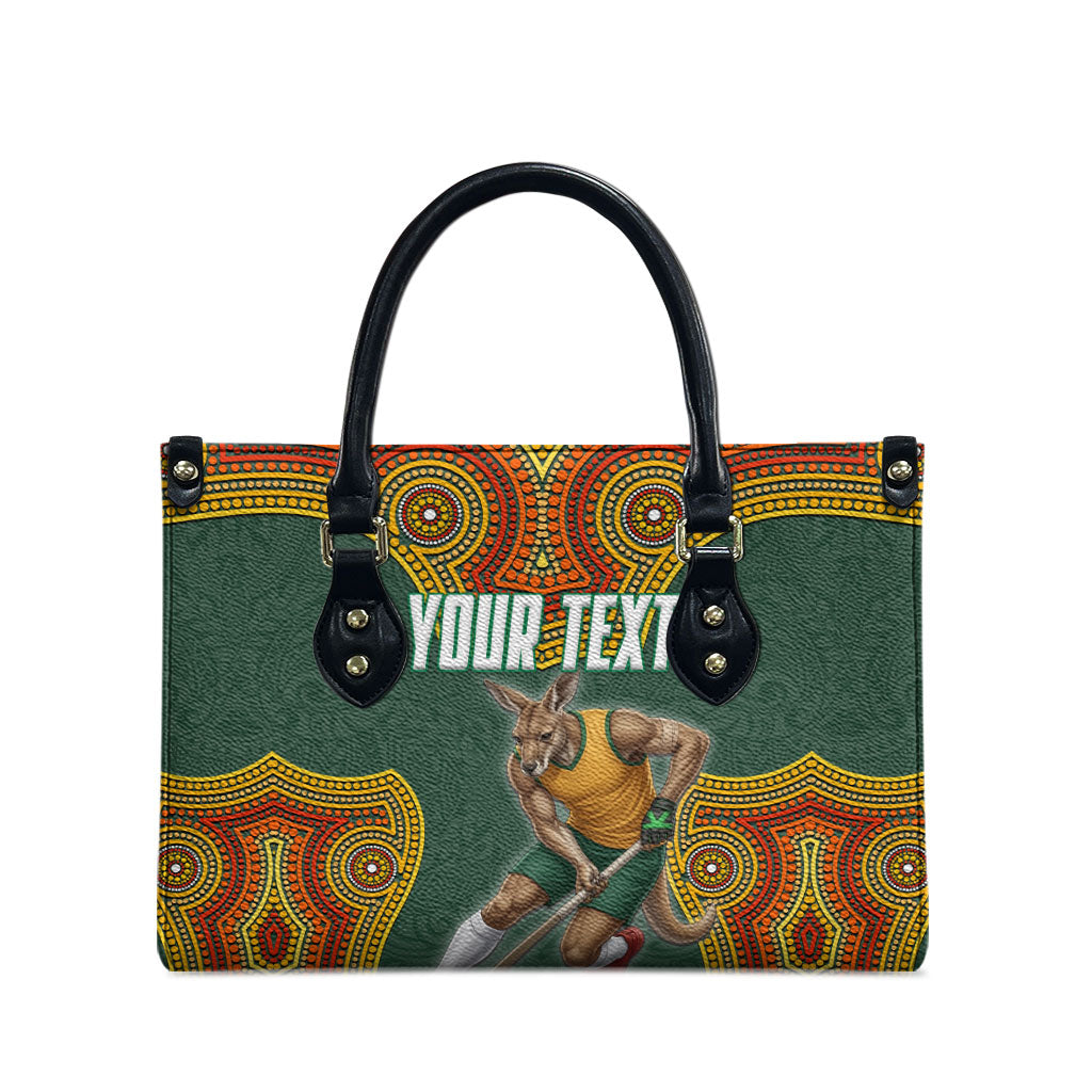 Personalized Kookaburras Field Hockey Leather Bag Kangaroo Australian Indigenous Dot Art Style With Vibrant Sun Patterns