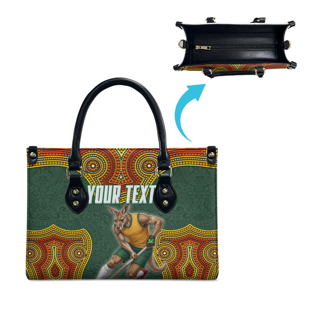 Personalized Kookaburras Field Hockey Leather Bag Kangaroo Australian Indigenous Dot Art Style With Vibrant Sun Patterns