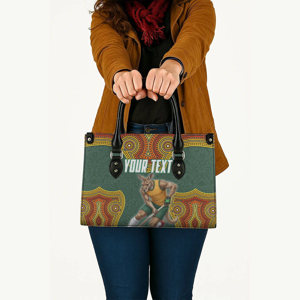 Personalized Kookaburras Field Hockey Leather Bag Kangaroo Australian Indigenous Dot Art Style With Vibrant Sun Patterns