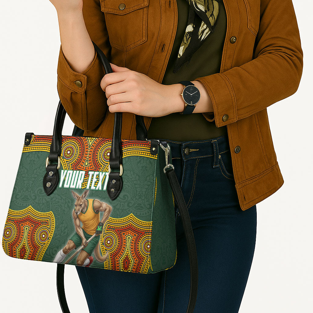 Personalized Kookaburras Field Hockey Leather Bag Kangaroo Australian Indigenous Dot Art Style With Vibrant Sun Patterns