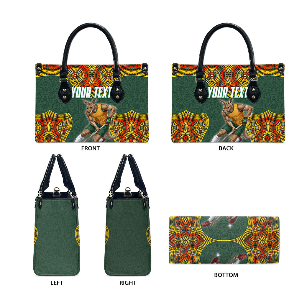 Personalized Kookaburras Field Hockey Leather Bag Kangaroo Australian Indigenous Dot Art Style With Vibrant Sun Patterns