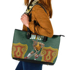 Personalized Kookaburras Field Hockey Leather Tote Bag Kangaroo Australian Indigenous Dot Art Style With Vibrant Sun Patterns