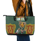 Personalized Kookaburras Field Hockey Leather Tote Bag Kangaroo Australian Indigenous Dot Art Style With Vibrant Sun Patterns